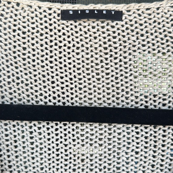 Sisley Cream Cardigan Sweater with Ribbed Texture. Made in Italy. - Picture 3 of 5